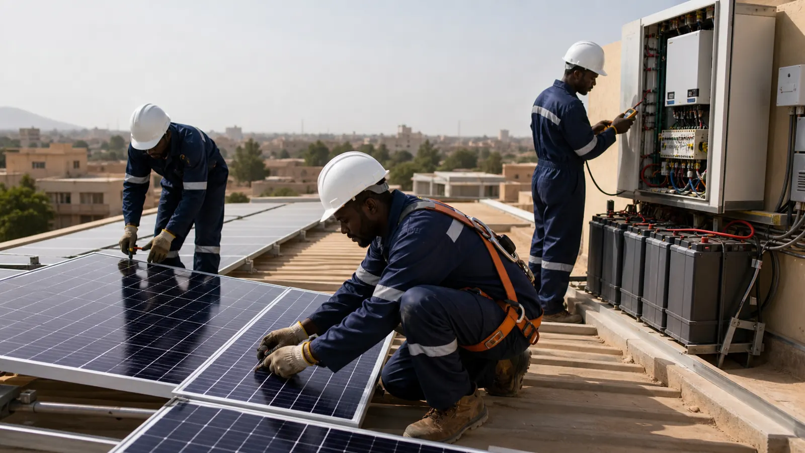 Installation de panneaux solaires, d’un onduleur et de batteries au Mali
